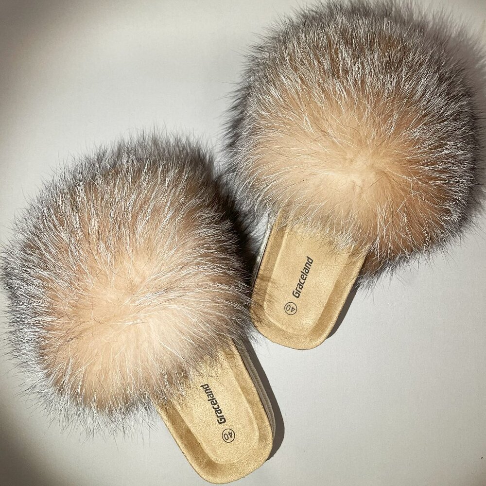 Real Gold Silver Fox Fur Slippers